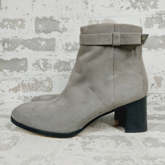 NEW Kate Spade Madelaine Gray Suede Block Heel Zip Up Ankle Boots M461 - Picture 1 of 12